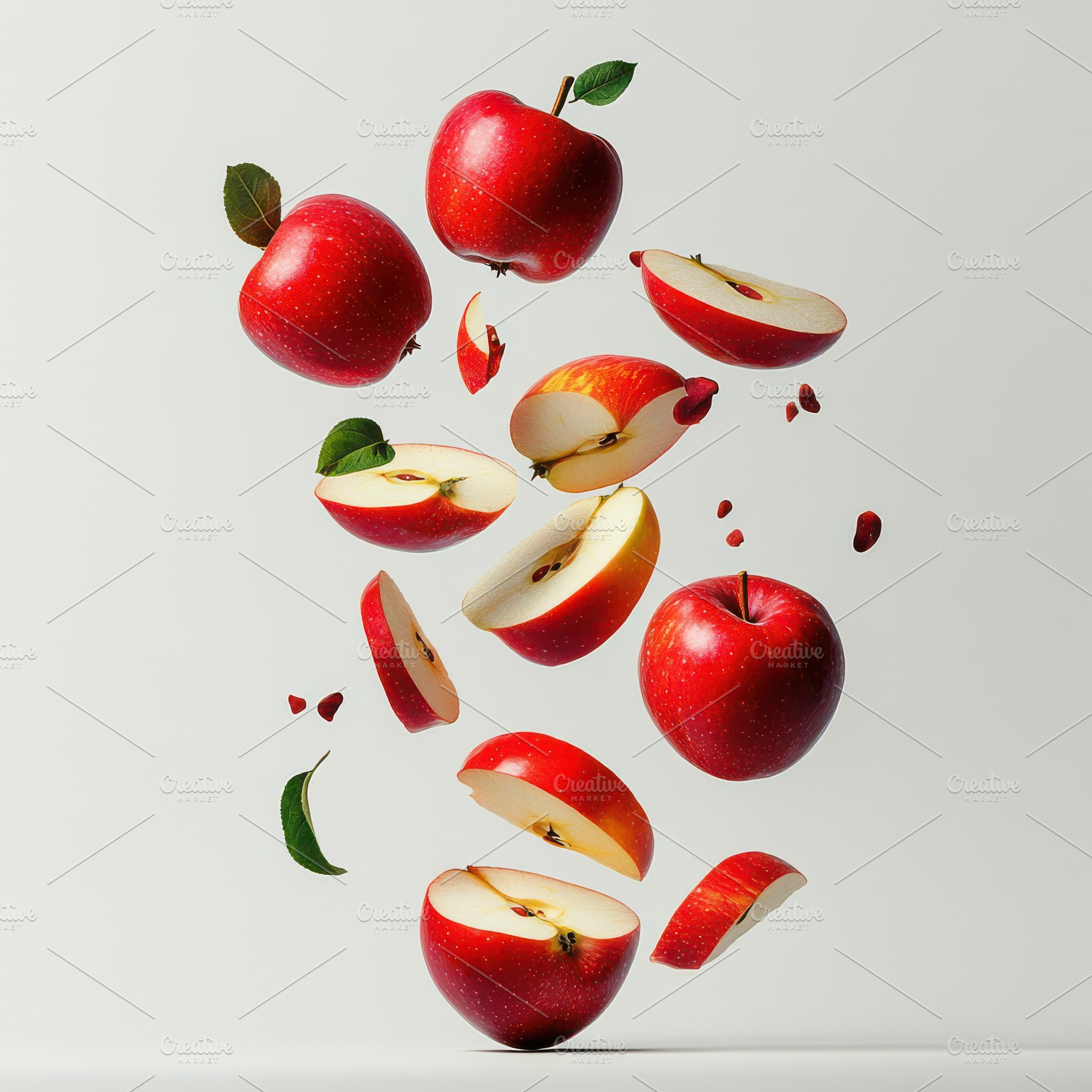 Levitation of ripe red apples, apple, a Food & Drink Photo by Pixeness Studio