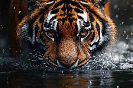Portrait of bengal tiger in water, closeup, an Animal Photo by AlyaAnd