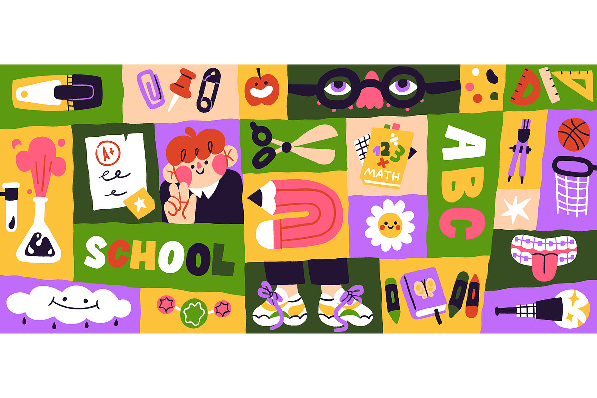 Back to school backgrounds, stickers, an Education Illustration by PaperTrident (Photo 1 of 5)