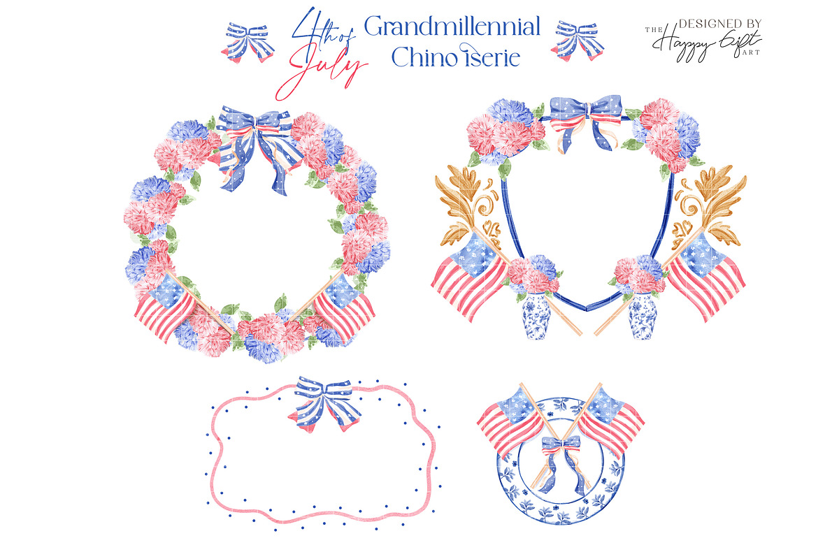 4th of July Watercolor Clipart, an Illustration by TheHappyGiftArt (Photo 3 of 9)