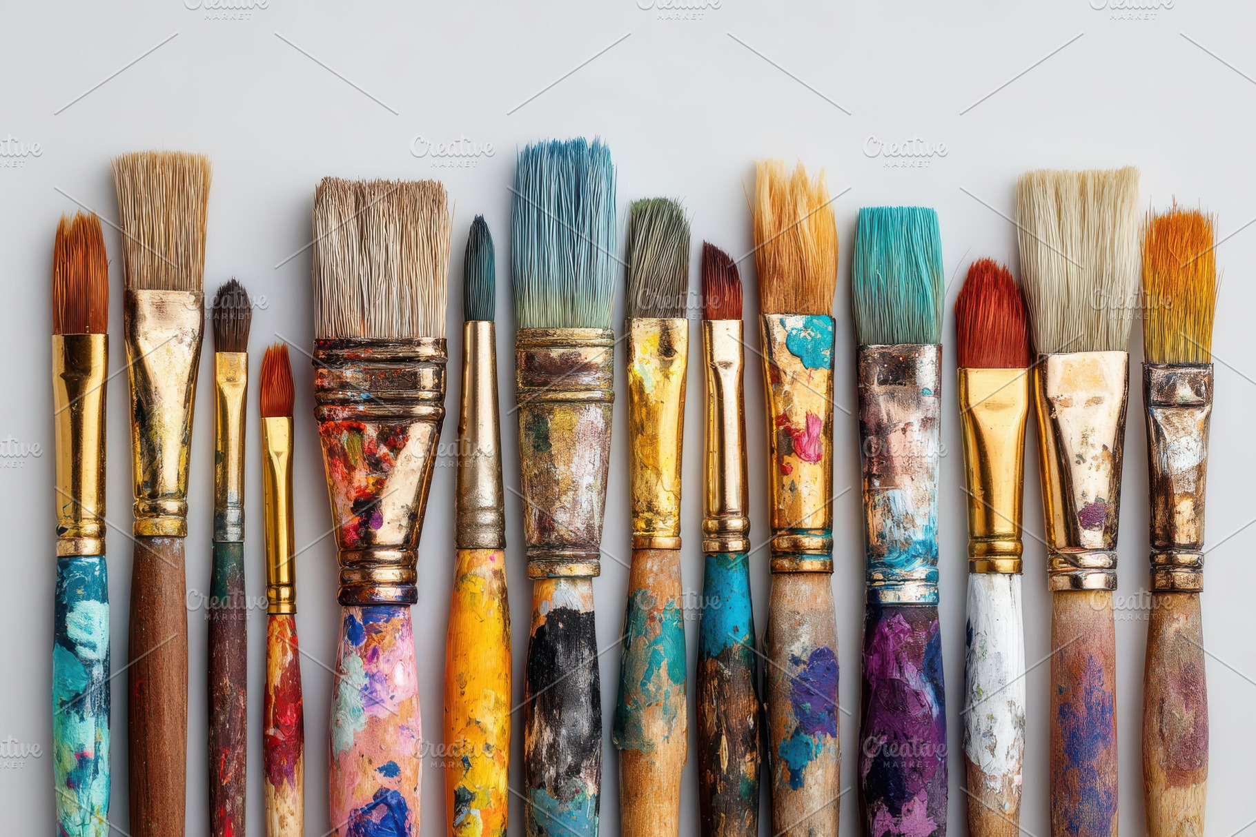 Colorful Paintbrushes Arranged in a, a Photo by Pixeness Studio