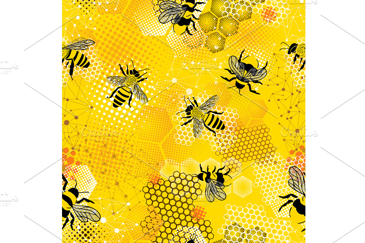 Seamless pattern with honeycombs and, an Animal Illustration by Nenahliadava Design