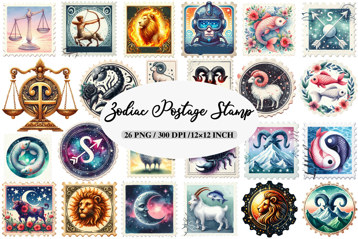 Zodiac Postage Stamp Clipart, an Illustration by Daily.Designs (Photo 1 of 5)