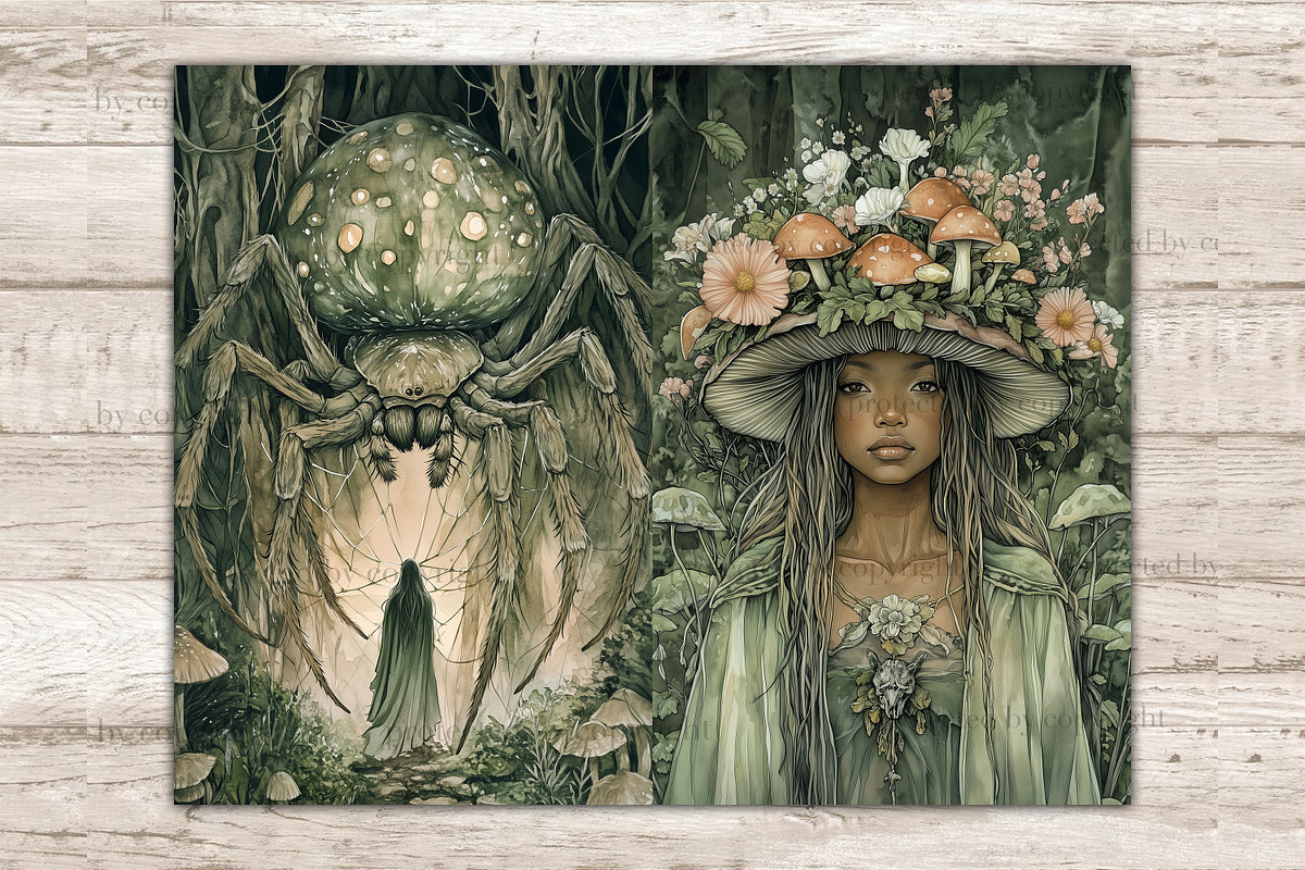 Green Witch Junk Journal Paper, a Person Illustration by GlamArtZhanna (Photo 9 of 10)