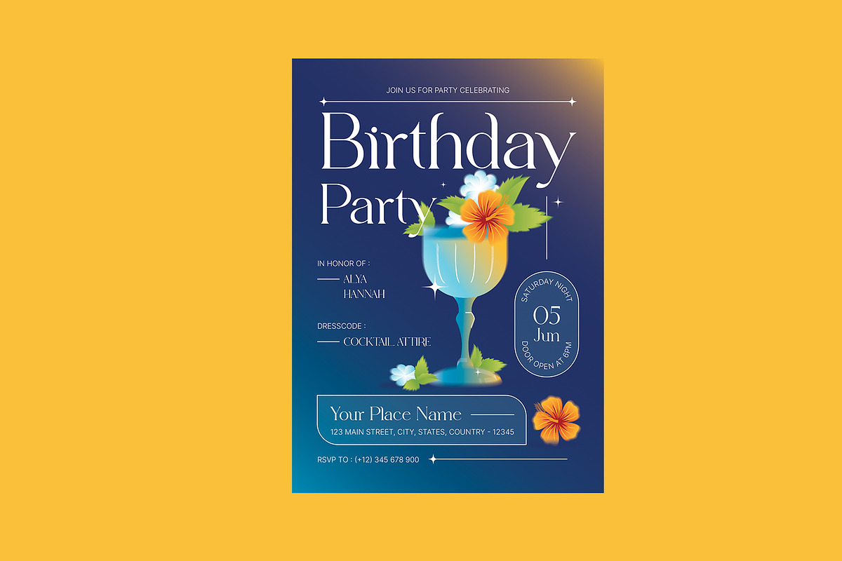 Floral Birthday Party Invitation, a Card Template by Neermana (Photo 3 of 4)