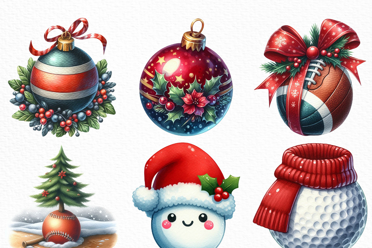 Christmas Sport Balls Sublimation, an Illustration by Craft Nest (Photo 5 of 6)
