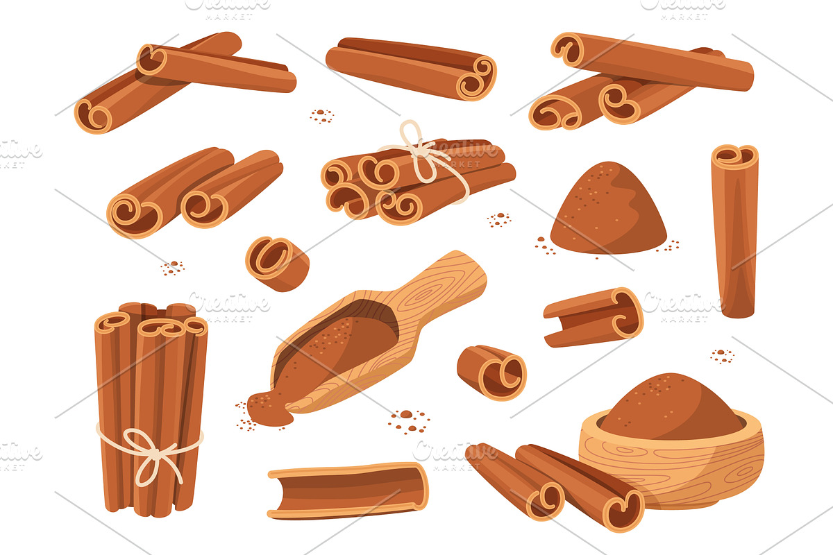 Cartoon cinnamon sticks with powder, a Food Illustration by YummyBuum