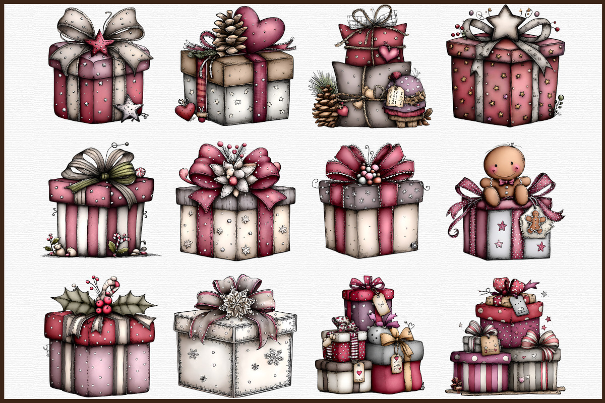 Whimsical Christmas Gift Box Clipart, an Illustration by Sublimation Artist (Photo 3 of 6)