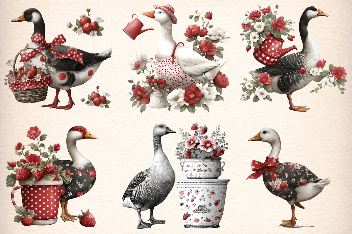 Strawberry Goose Clipart Bundle, an Illustration by Digital Artistic99 (Photo 2 of 9)