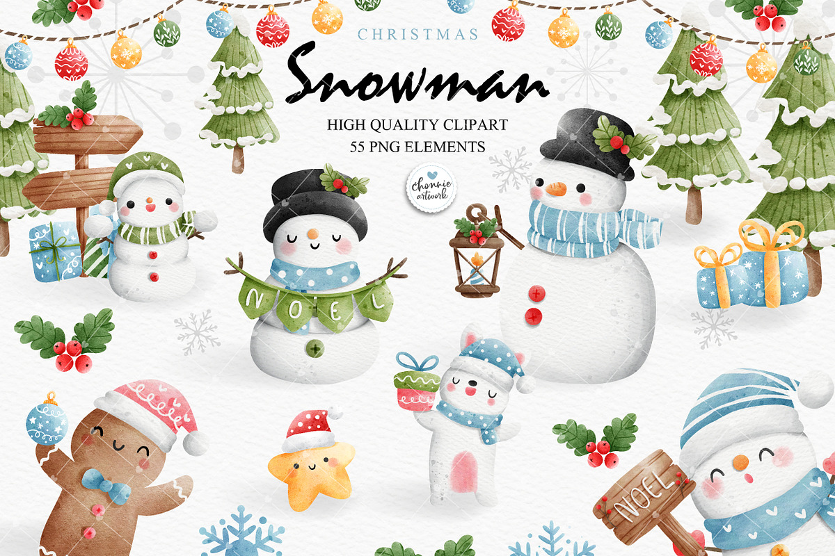 Christmas snowman clipart, an Animal Illustration by Chonnieartwork (Photo 1 of 7)