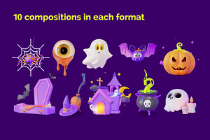 Spooky 3D Halloween Illustration Set