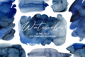 Navy Blue Watercolor Stains Splashes, a Texture Illustration by GraphicsDish