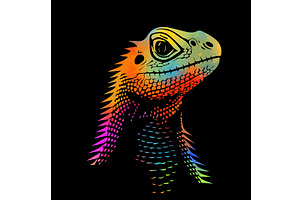 colored Lizard head on black, an Animal Illustration by Nenahliadava Design