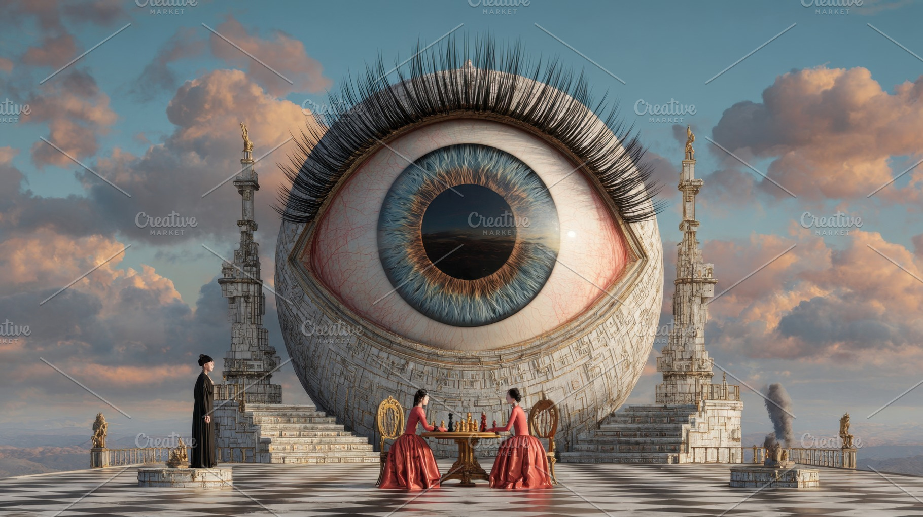 Chess game before a big eye, a Photo by Beautiful things