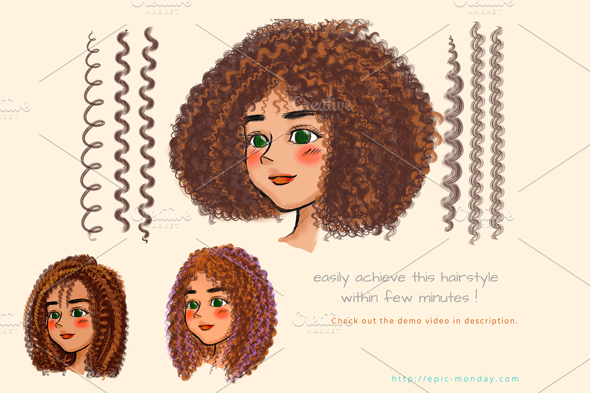 Procreate Curly Hair Brushes, a Brush Add-On by Artbykimmyw (Photo 2 of 8)