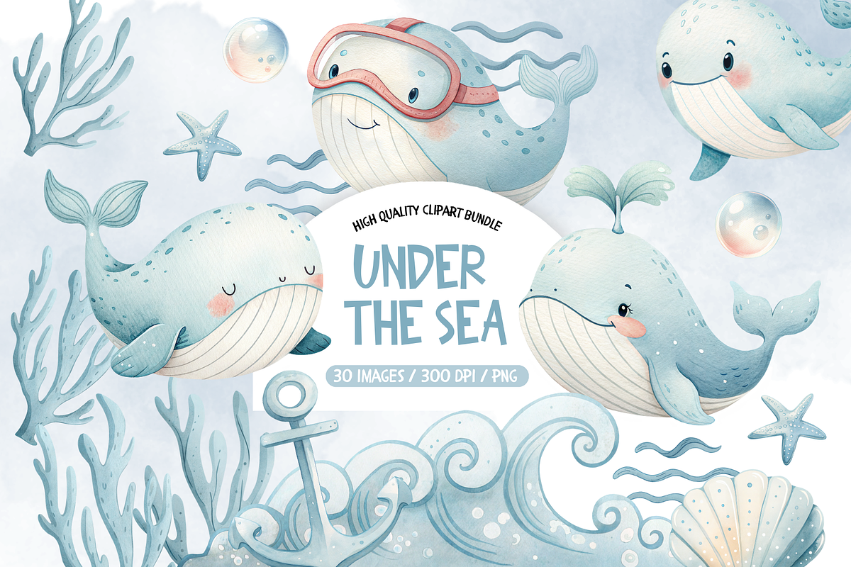 Under The Sea Watercolor Clipart, an Illustration by TatiMockup (Photo 1 of 5)