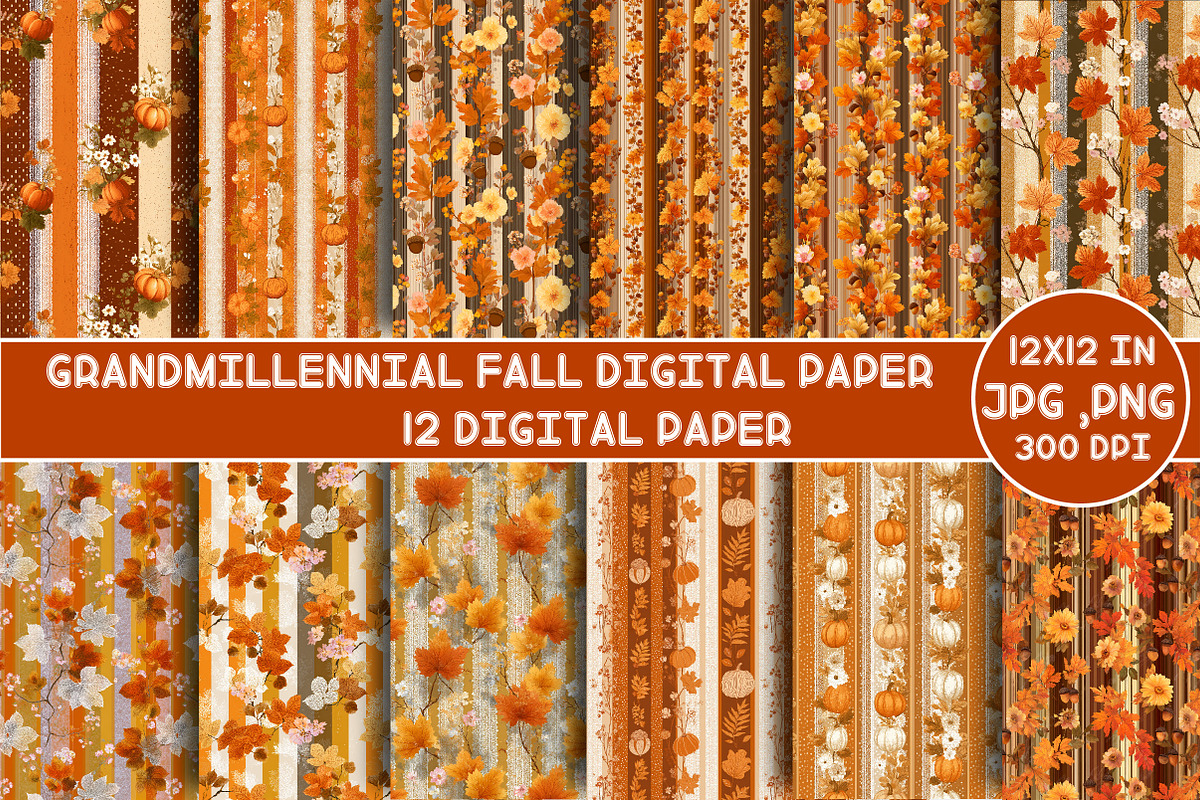 Grandmillennial Fall Digital Paper, a Pattern Graphic by Designking (Photo 1 of 4)