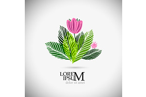 Abstract pink flower with leaves, an Object Illustration by Nenahliadava Design