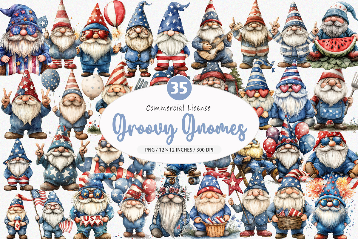 Groovy 4th of July Gnomes PNG, an Illustration by SinaCreation (Photo 1 of 5)