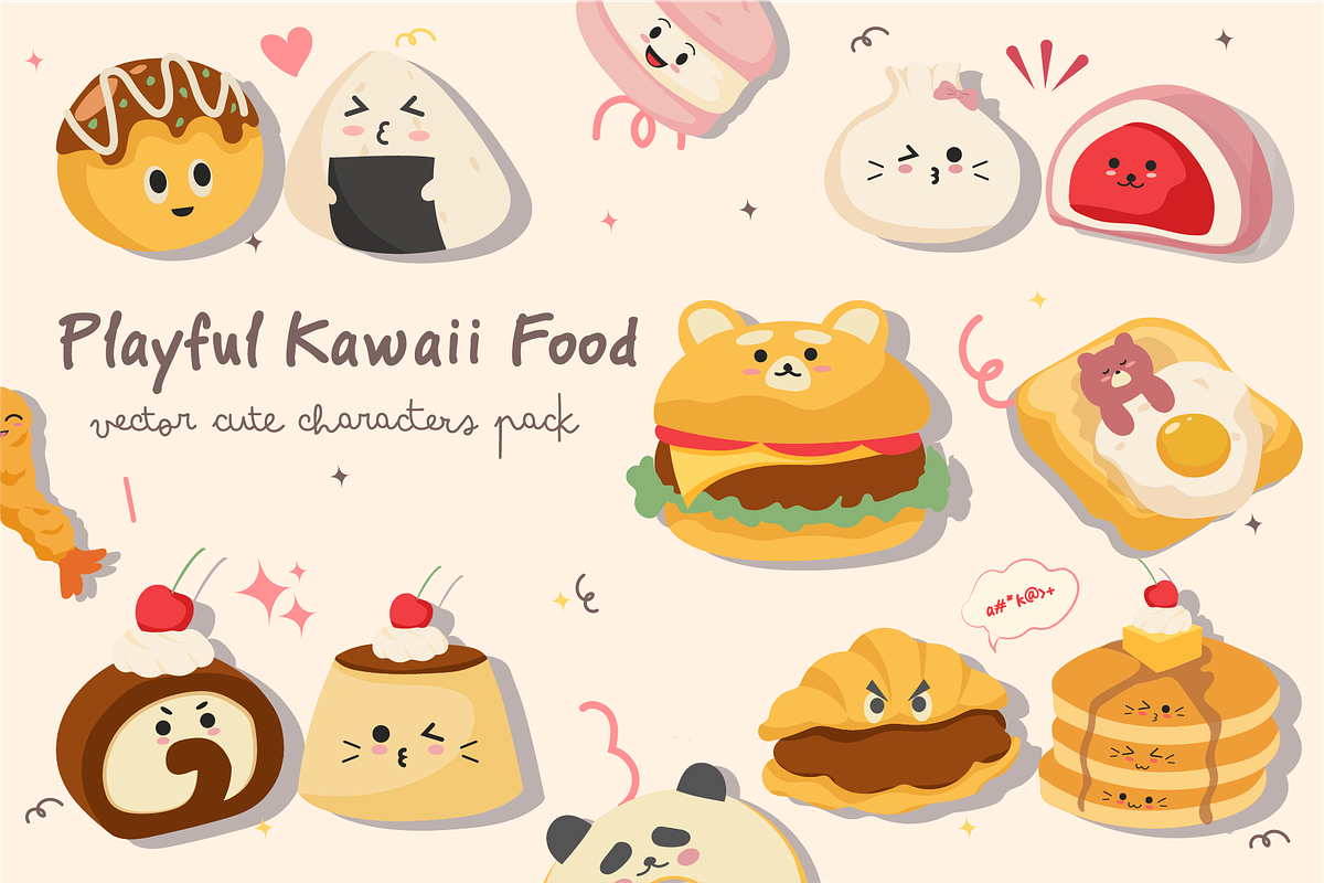 Funny Kawaii Food - Flat Vector, an Object Graphic by Artnivora.Std (Photo 1 of 4)