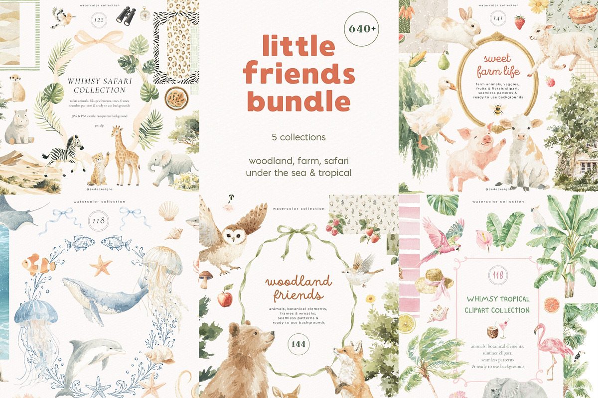 Little Friends Bundle, an Animal Illustration by PeDe Designs (Photo 1 of 47)