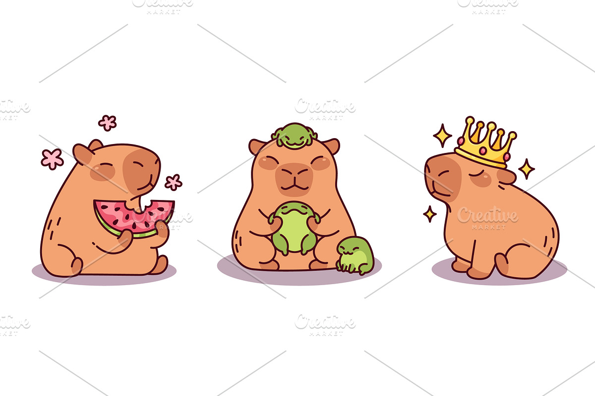 Adorable capybara characters in, an Animal Illustration by art PVP - market
