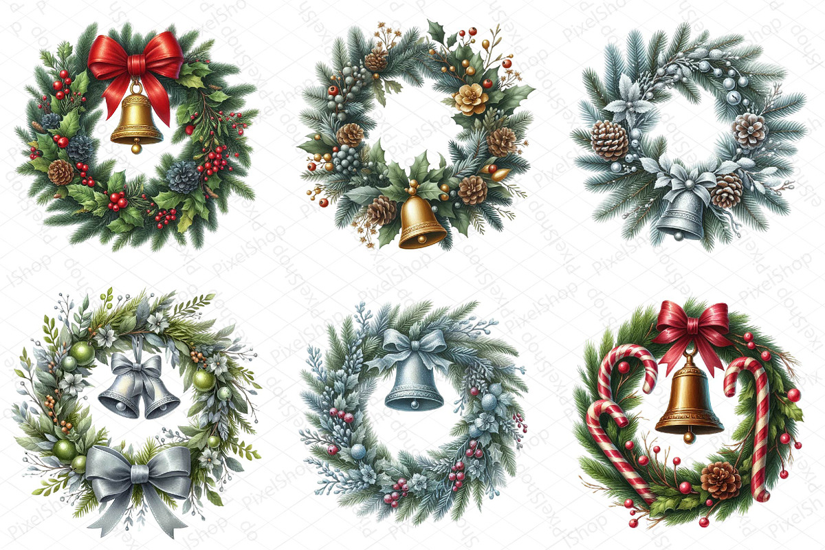 Watercolor Christmas Wreath Bell Cli, an Illustration by DreamPrint404 (Photo 4 of 7)