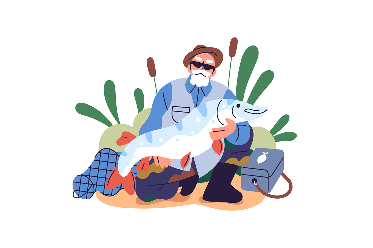 Fishermen catch fish, fishing set, a Person Illustration by PaperTrident (Photo 9 of 9)