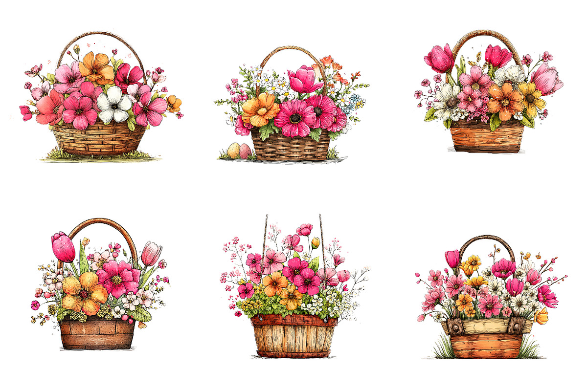 Spring Flowers In Basket Rustic Clip, an Illustration by GatewayDesign (Photo 2 of 4)