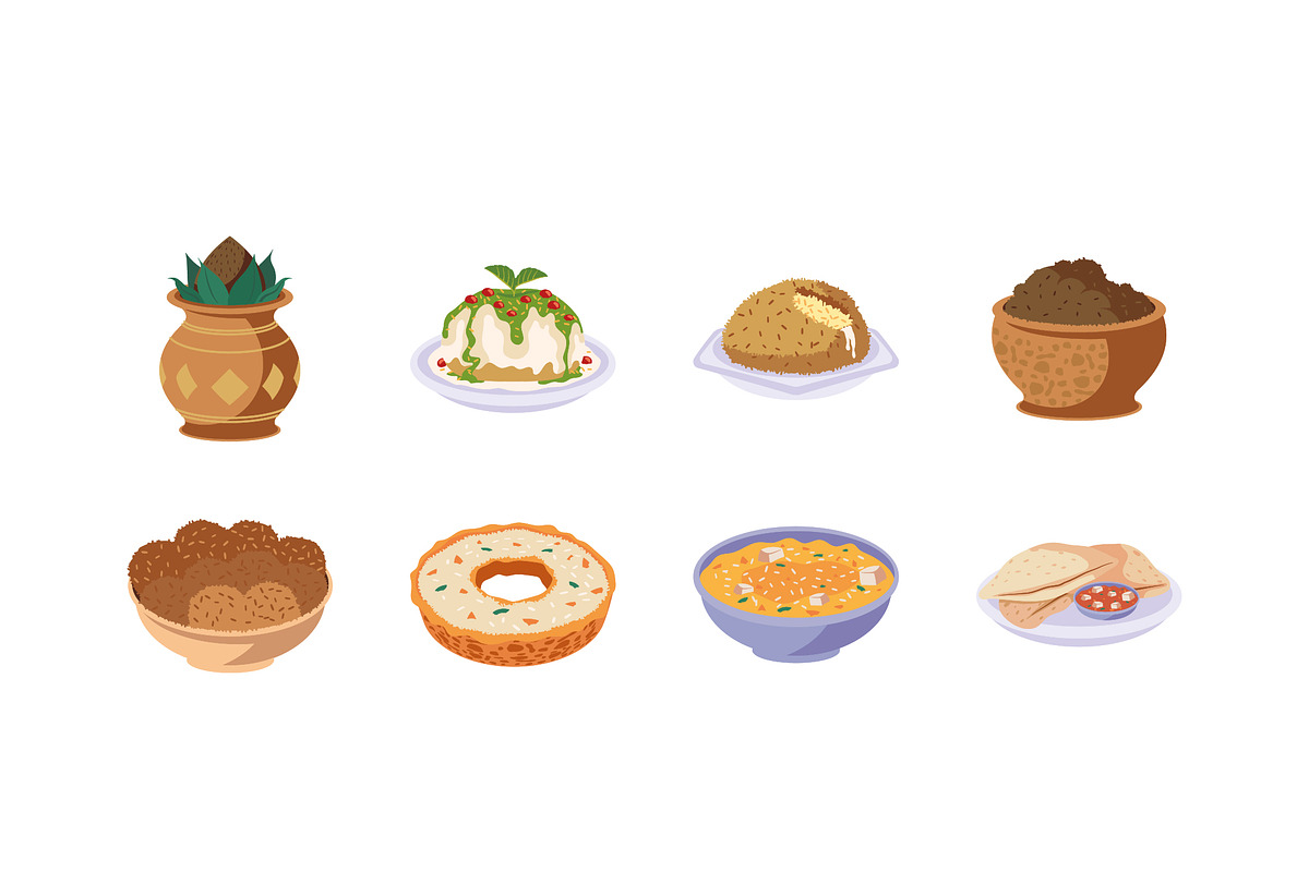 Traditional Indian Food Vector Set