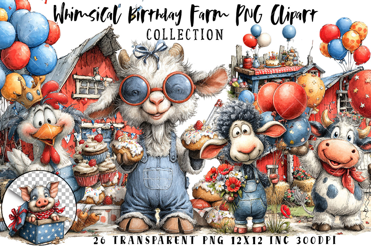 Whimsical Birthday Farm PNG Clipart, an Illustration by OK Design (Photo 1 of 6)