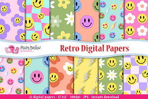 12 Groovy Retro Digital Papers.