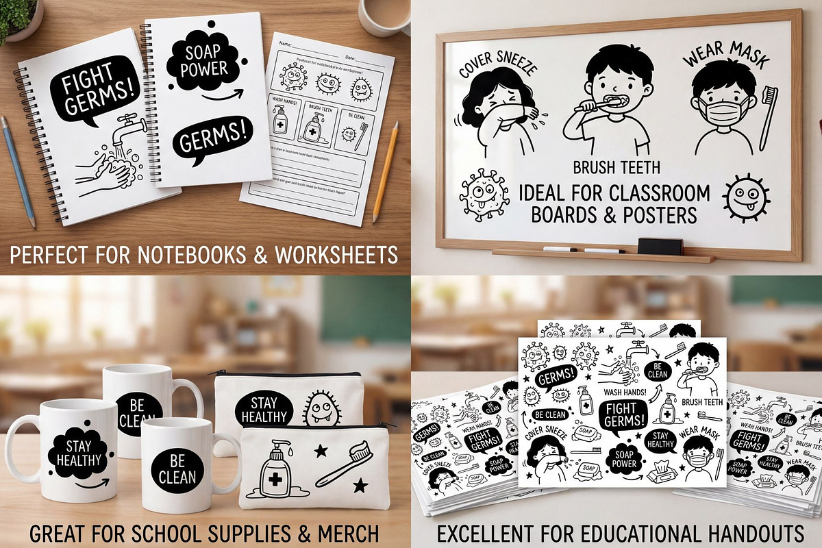 Hygiene & Health Doodles SVG Bundle, an Education Illustration by PassionPNGcreation (Photo 4 of 4)