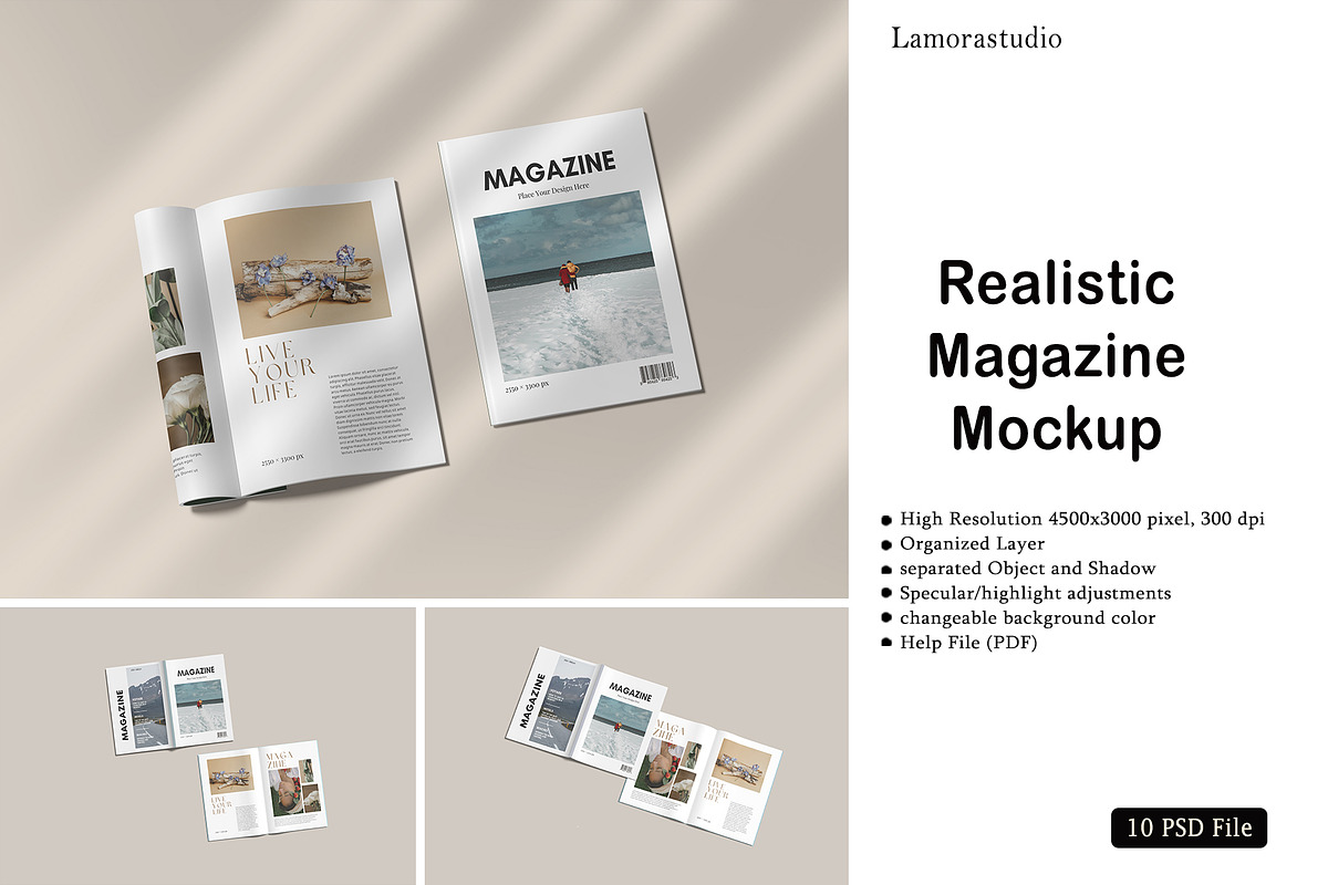 Realistic Magazine Mockup, a Books & Magazine Mockup by lamorastudio (Photo 1 of 11)