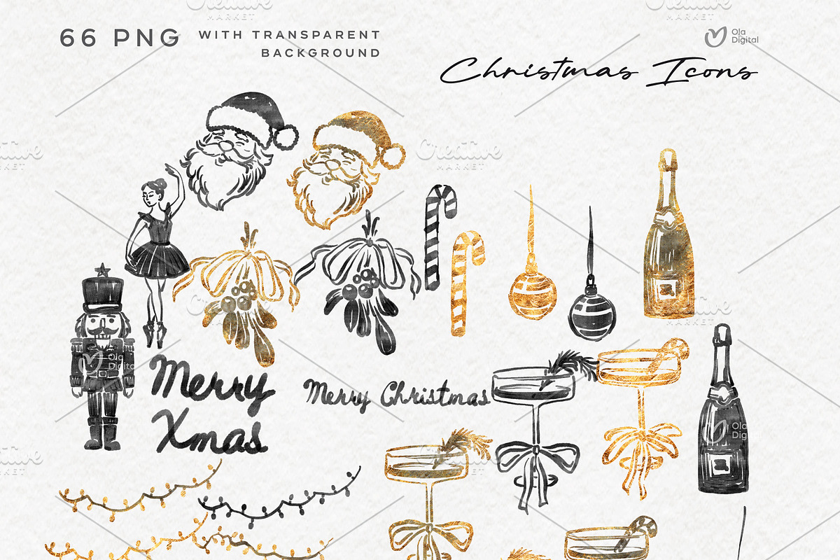 Vintage Golden Christmas Bundle PNG, a Graphic by ollalya (Photo 6 of 9)