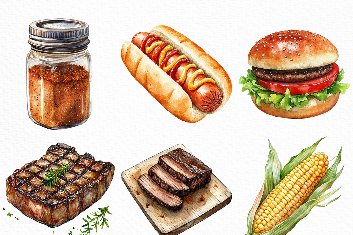 Watercolor Bbq Barbecue Clipart, an Illustration by Craft Nest (Photo 3 of 6)