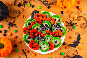 Tasty and colorful bright Halloween pancakes, a Food & Drink Photo by Rimma