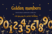Golden birthday numbers watercolor, a Decorative Illustration by Navenzeles (Thumbnail 1 of 6)