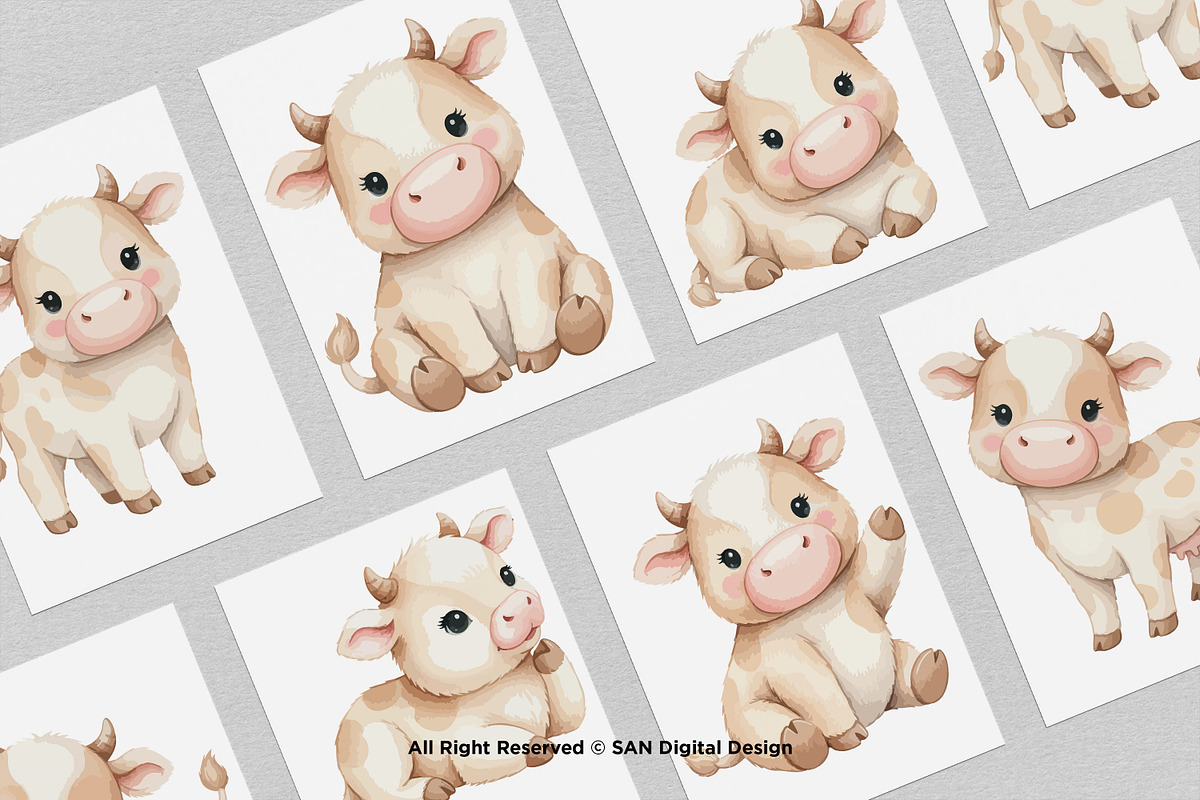15 Bundle Watercolor Cow Kids Brown, an Animal Illustration by Morspective (Photo 3 of 8)