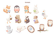 Reading Animals Watercolor Clipart, an Animal Illustration by ElenaPlatovaArt (Thumbnail 3 of 22)