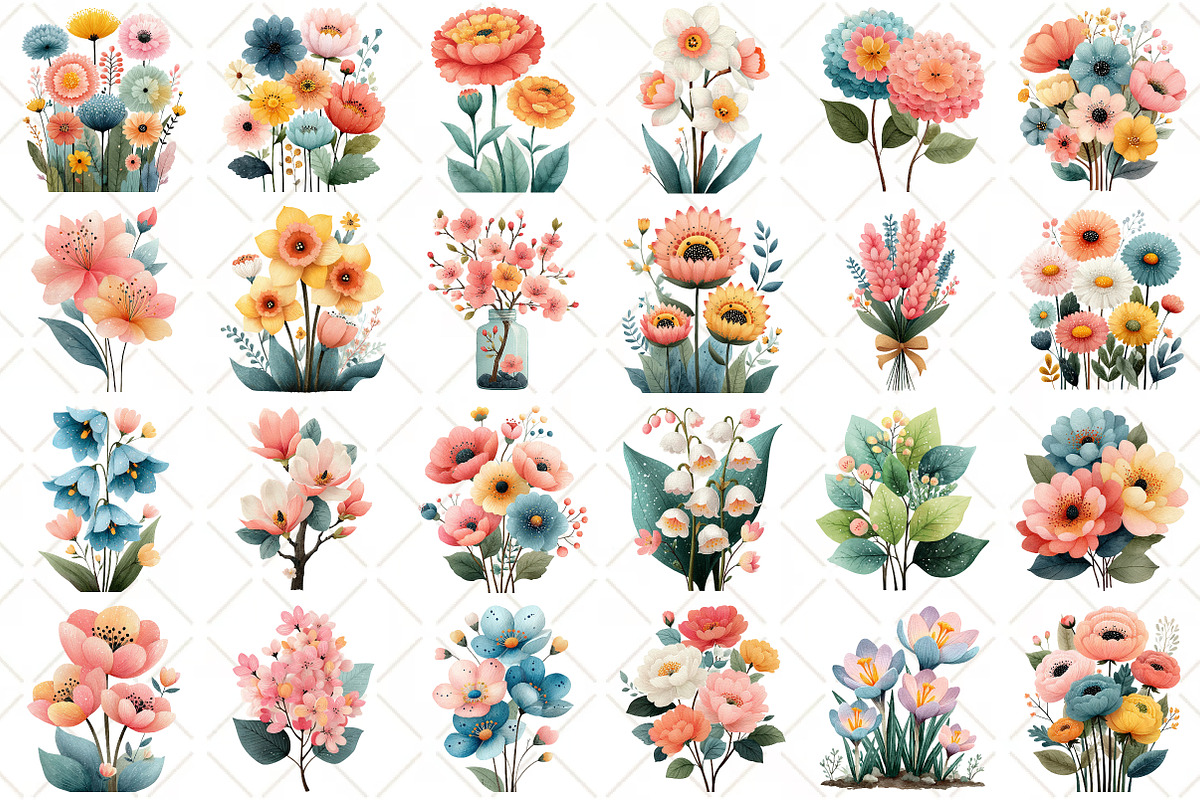 Watercolor Spring Flowers Clipart, an Illustration by Black Bird Studio (Photo 2 of 5)
