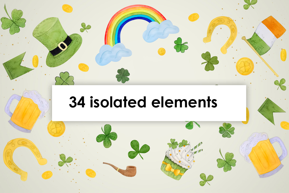 Watercolor St. Patricks day set, an Illustration by LikaYu (Photo 2 of 9)