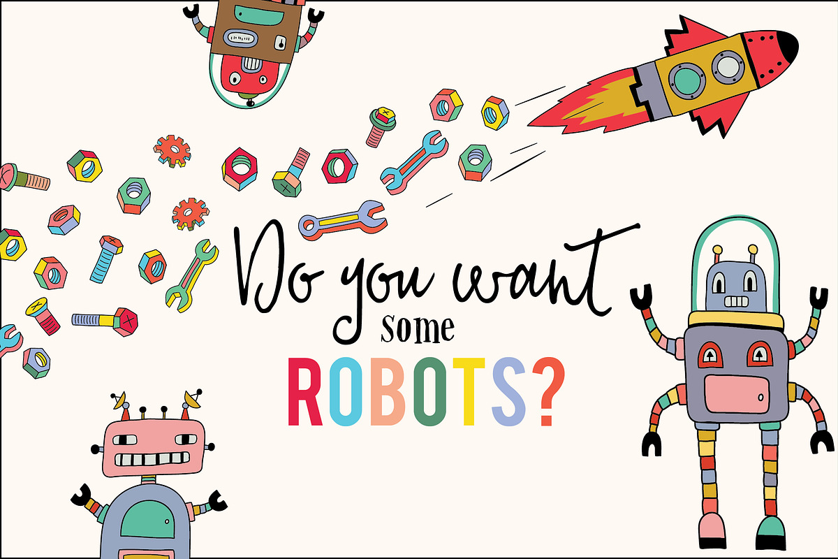 Vector set with cute robots, a Graphic by Purple Platypus (Photo 1 of 7)