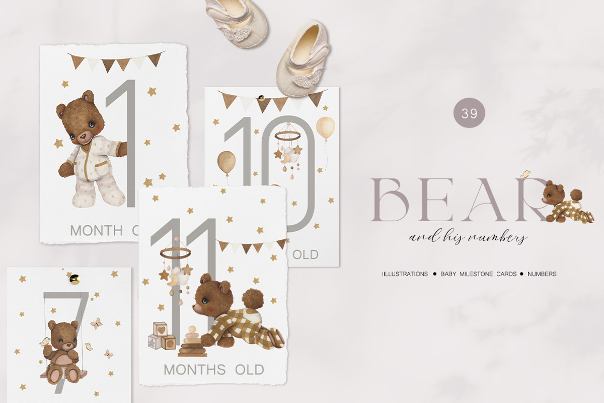 Watercolor Set Bear and His Numbers, an Animal Illustration by ViktoriyaD (Photo 1 of 5)
