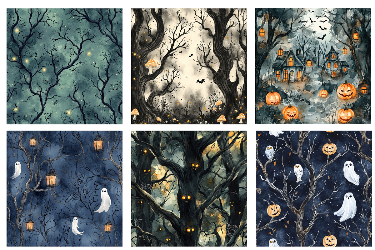 Haunted Forest Seamless Patterns, a Pattern Graphic by Design Market