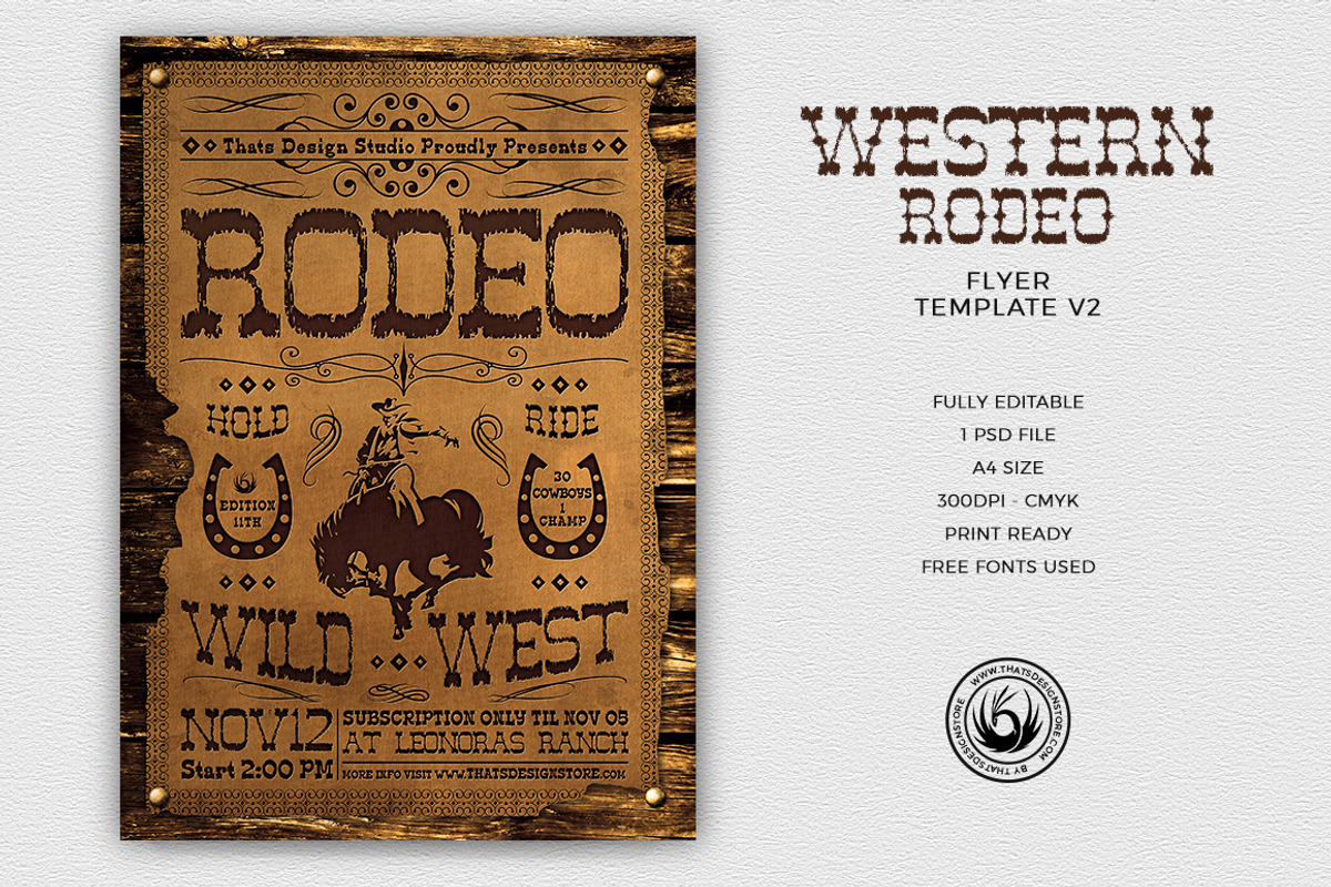Western Rodeo Flyer Template V2, a Flyer Template by ThatsDesign Art