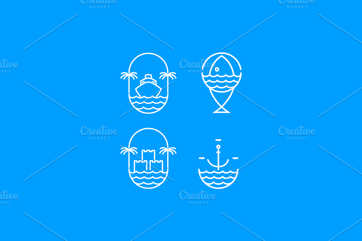 ocean beach icon set logo design, an Outline Icon by devastd