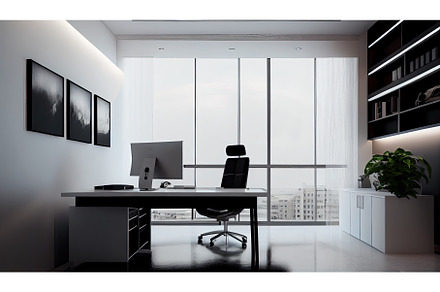 Modern office with white walls, an Architecture Photo by Neirfy