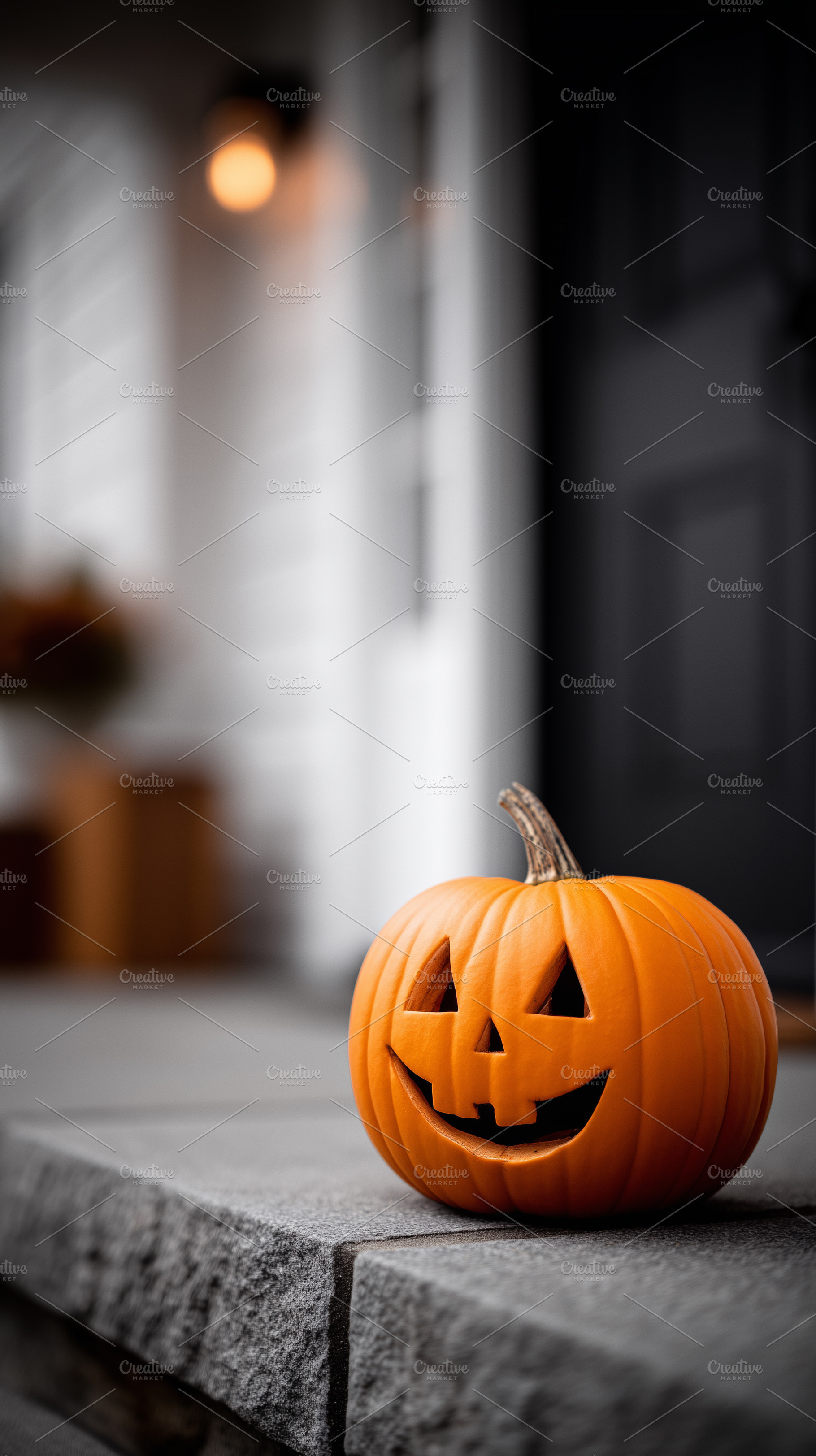 Glowing carved pumpkin on a stone, a Holiday Photo by MistyDay