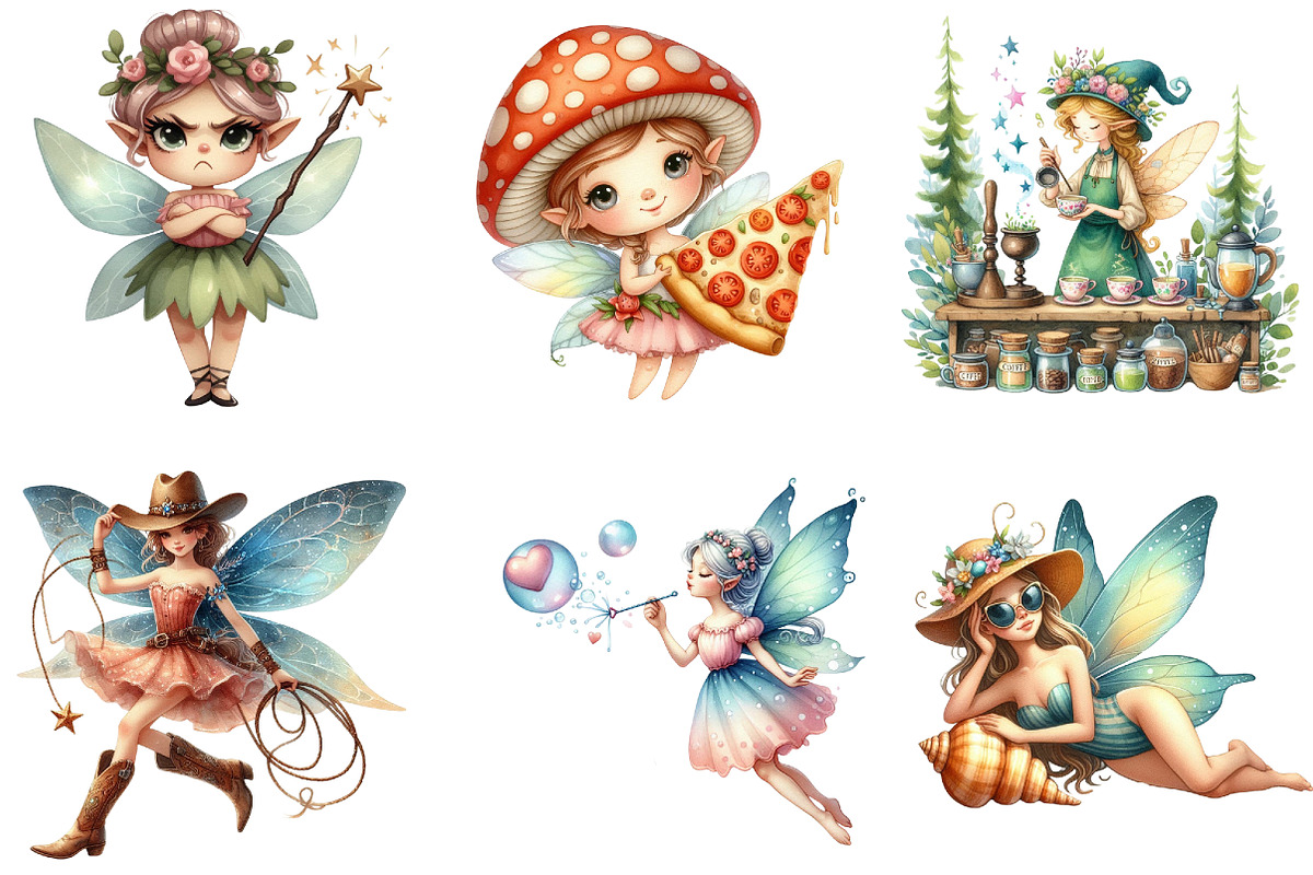 Quirky Funny Fairy Clipart, an Illustration by DreamArtGraphic (Photo 2 of 5)